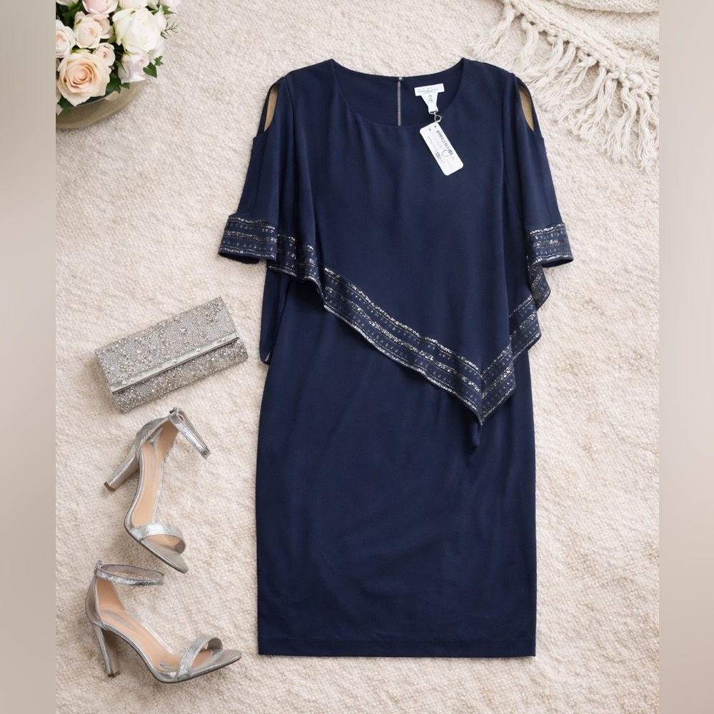SLNY Navy Cape Dress NWT Size 6